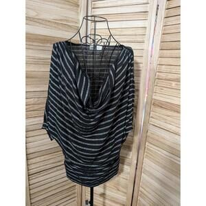 Veronica M Large Sweater SILVER Glitter Polyester Rayon BLACK GREY Cowl Neck